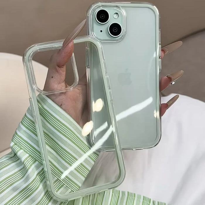 Luxury Candy-Color Frame Clear Back iPhone Case – Acrylic Shockproof Bumper Cover (iPhone 11–17 Pro Max & Plus)