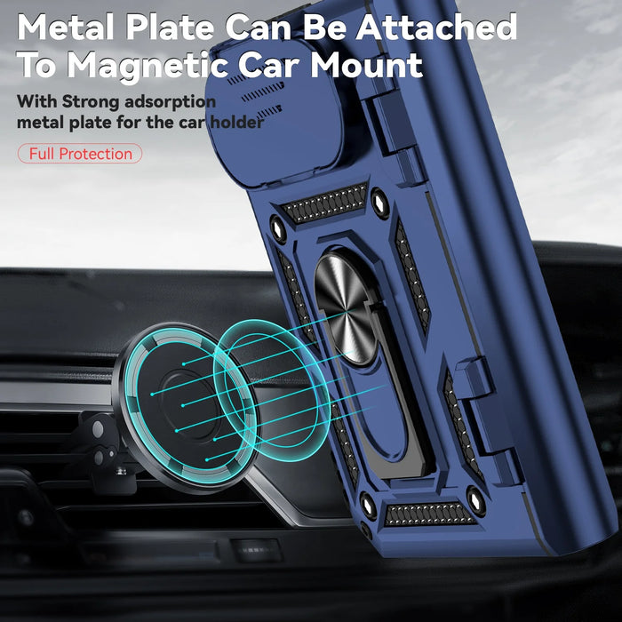 MagSafe Ring Kickstand Case for iPhone Duo 18 Fold with Slide Camera Lens Cover and Shockproof Magnetic Armor