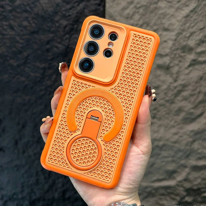 Hollow Cooling Case for Samsung Galaxy S23-S26 Ultra with 360 Rotatable Bracket and Anti-Slip Grip