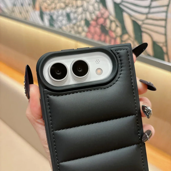 Down Jacket Soft Case for iPhone Duo Fold, Matte Black, Shockproof Buffer Protection