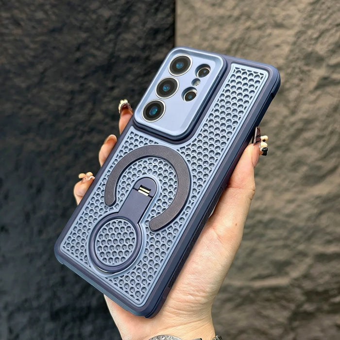 Hollow Cooling Case for Samsung Galaxy S23-S26 Ultra with 360 Rotatable Bracket and Anti-Slip Grip