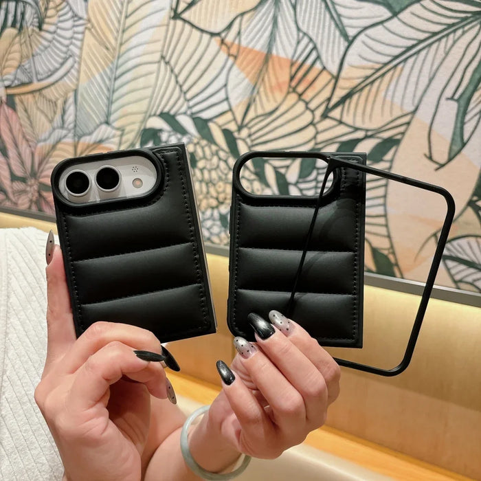 Down Jacket Soft Case for iPhone Duo Fold, Matte Black, Shockproof Buffer Protection