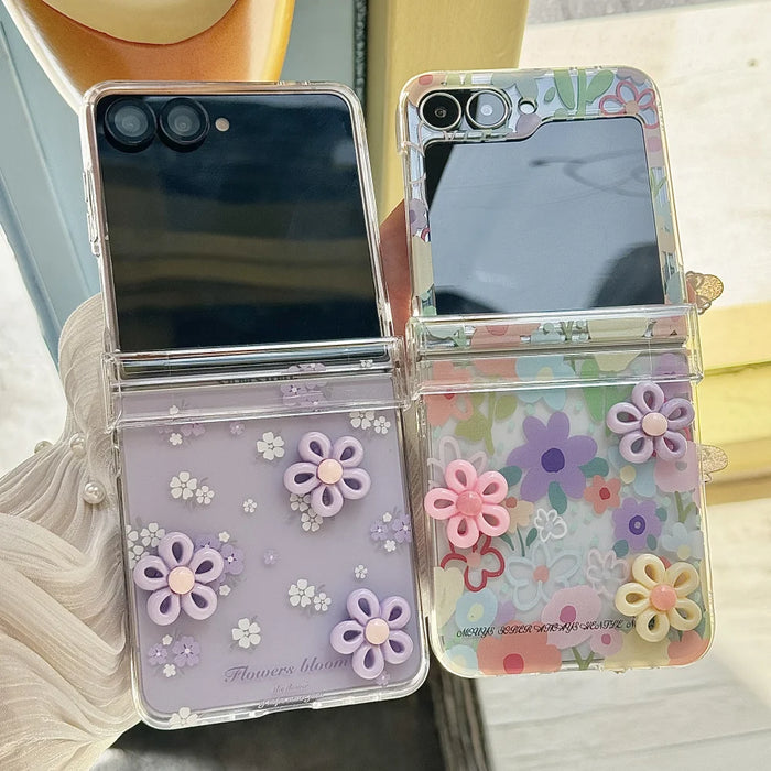 3D Flower Hinge Protection Case for Samsung Galaxy Z Flip 7 — Wrist Chain, Shockproof 2-in-1 Cover (Fits Z Flip 3–7, FE)