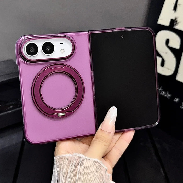 MagSafe Transparent Fold Case for iPhone Duo 18 — 360° Rotating Stand, Magnetic Camera Protection Cover