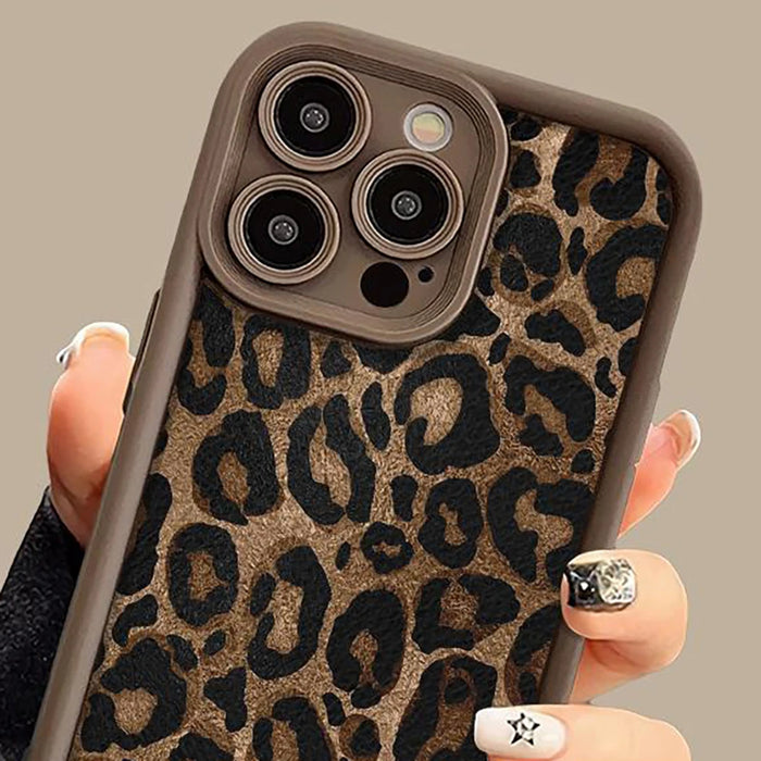 Winter Leopard Print Phone Case with Short Nylon Chain – Stylish & Protective for iPhone 16-11 Series