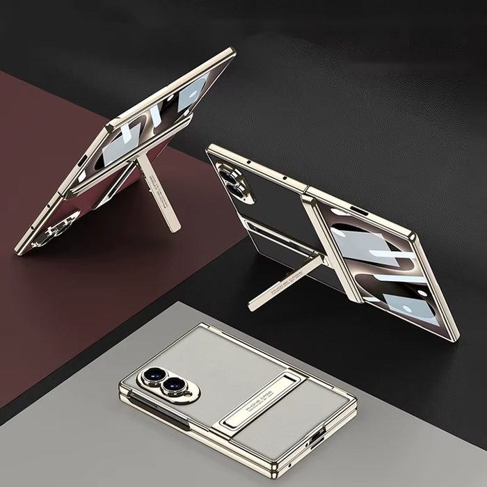 Luxury Leather MagSafe Case for Samsung Galaxy Z Fold 8 — Metal Kickstand, Built-In Glass Film Protection