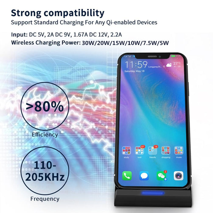 30W Qi Wireless Charger Stand Fast Charging Dock Station Phone Holder