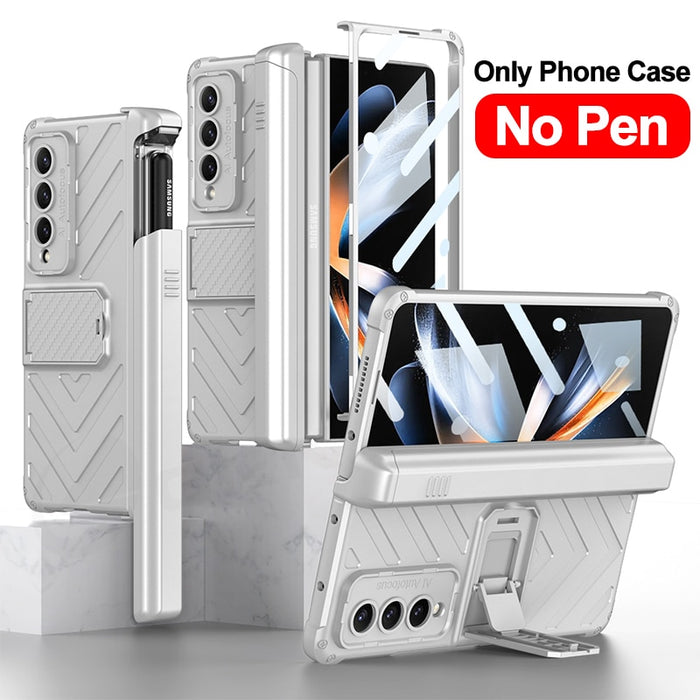 Armor Magnetic Hinge Hard Cover All-included Glass Pen Holder Case For Galaxy Z Fold