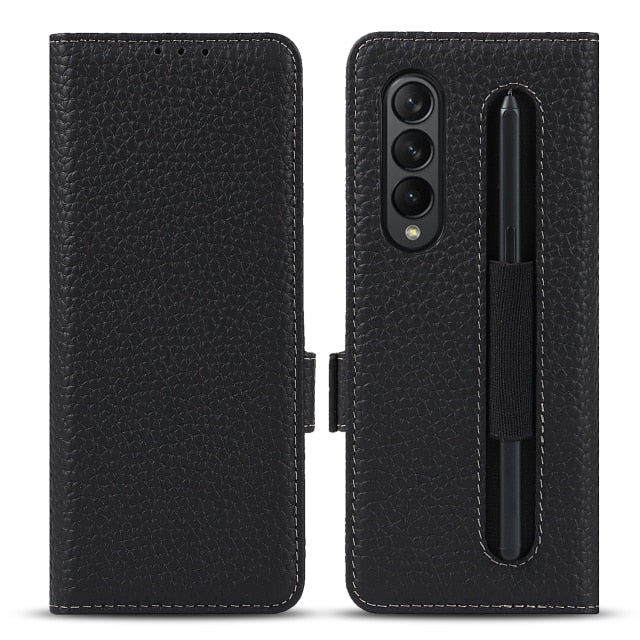 Genuine Leather Wallet Case With S Pen Protective Cover For Samsung Galaxy Z Fold 3