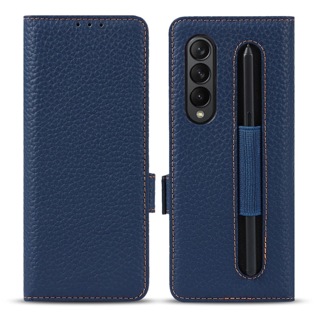 Genuine Leather Wallet Case With S Pen Protective Cover For Samsung Galaxy Z Fold 3