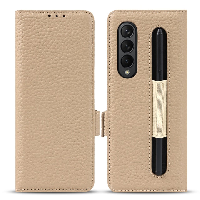 Genuine Leather Wallet Case With S Pen Protective Cover For Samsung Galaxy Z Fold 3