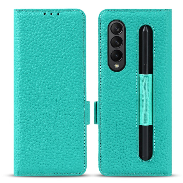 Genuine Leather Wallet Case With S Pen Protective Cover For Samsung Galaxy Z Fold 3