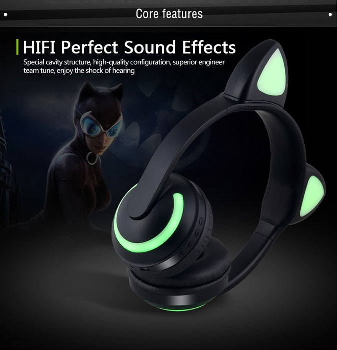 Cat Ear Bluetooth Headphones Flashing Ears 7 Colors LED light For Women and Kids