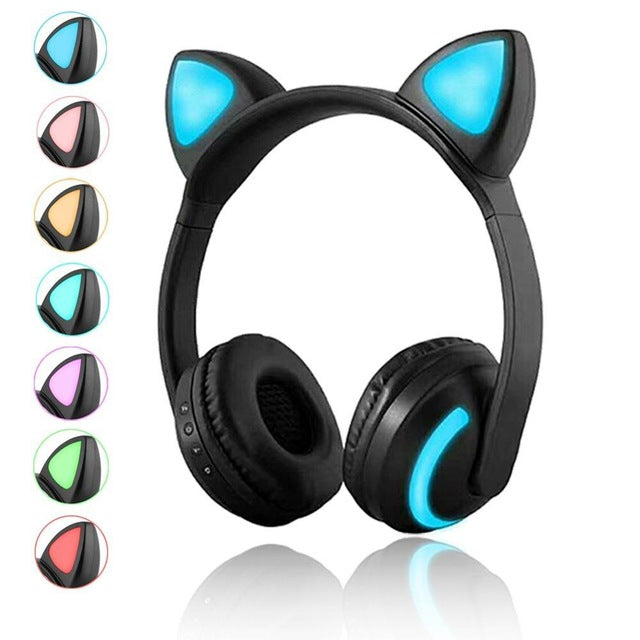 Cat Ear Bluetooth Headphones Flashing Ears 7 Colors LED light For Women and Kids