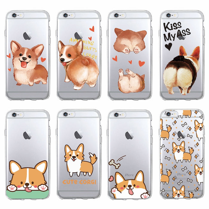 Cute Corgi Butt Soft Clear Phone Case For iPhone 7 7Plus 6 6S 8 8PLUS X XS Max